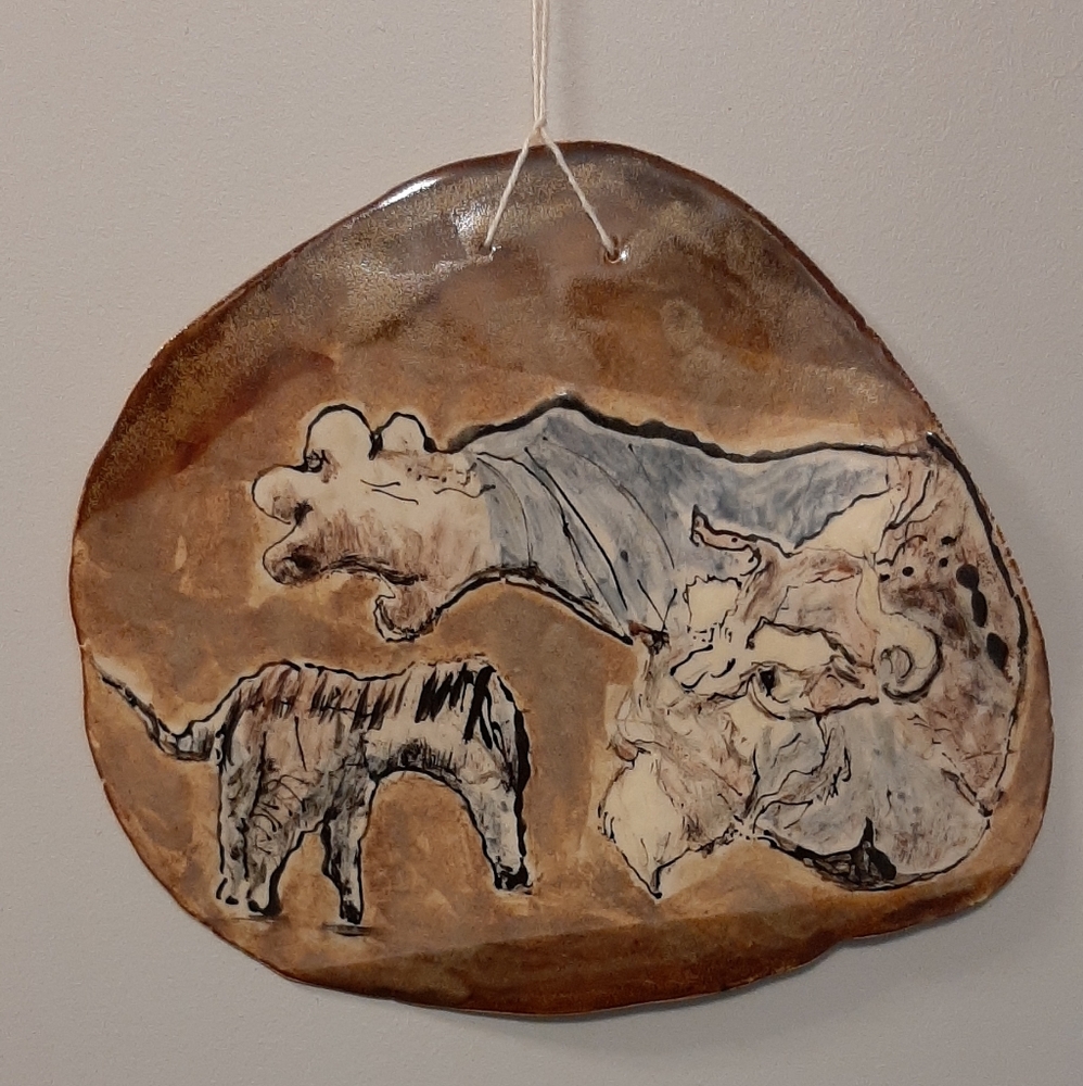 Vintage Abstract Handpainted Slab Wall Art Hanging Handmade Signed Carole